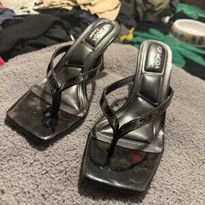 Women's Black and Silver Sandals